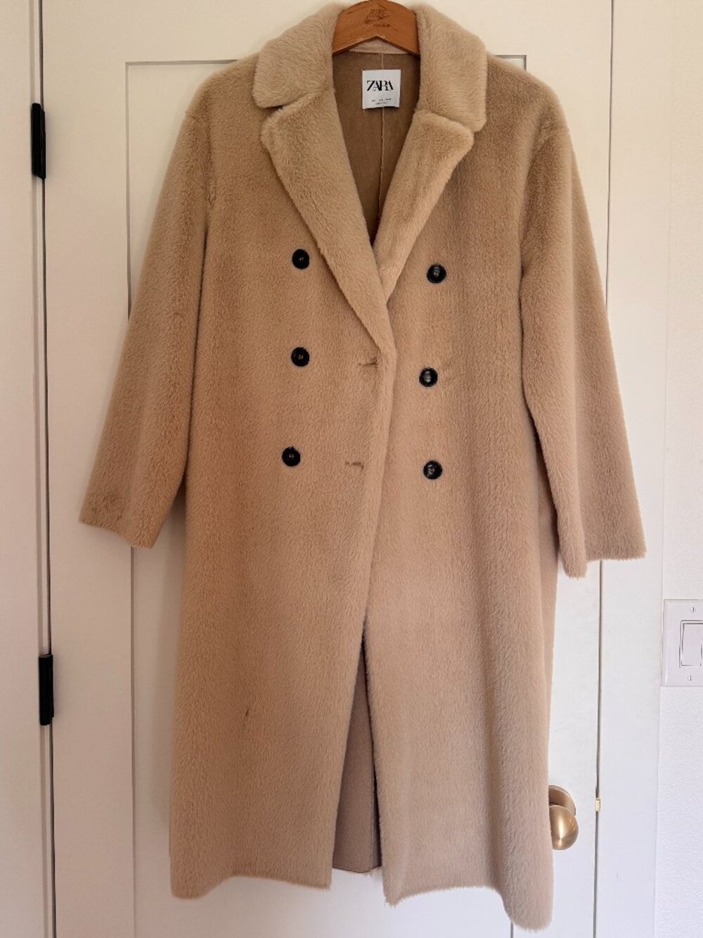 Zara Tan Faux Fur Double Breasted Coat Jacket Size Small